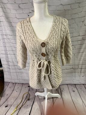 Kenji Hand knit Button-Front Tie-Waist Sweater